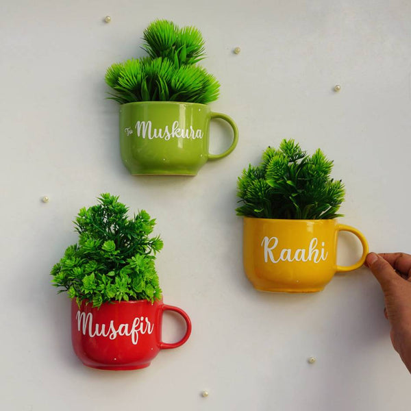 Retro Cup Planters | Ceramic Wall Planter | Table Accessory | Personalised Gift | Home Decor
